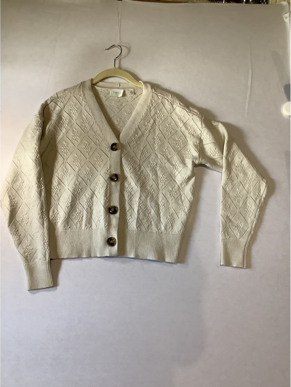 Cyrus Cream Textured Knit Button-Up Cardigan Sweater Size Small